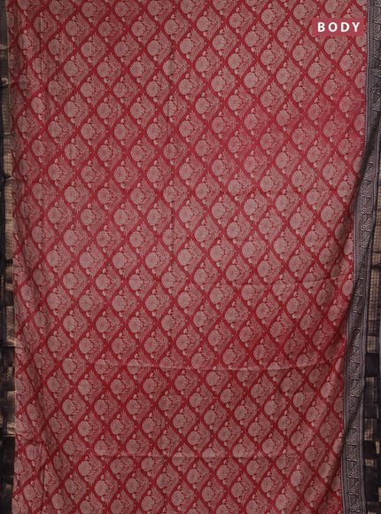 Semi maheshwari cotton saree maroon and jamun with allover floral prints and zari woven border