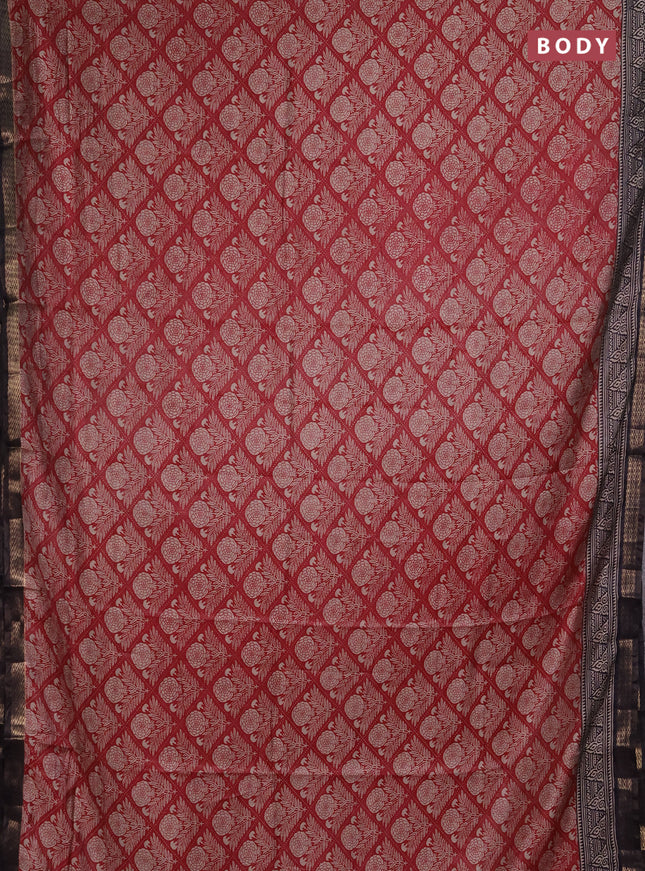 Semi maheshwari cotton saree maroon and jamun with allover floral prints and zari woven border