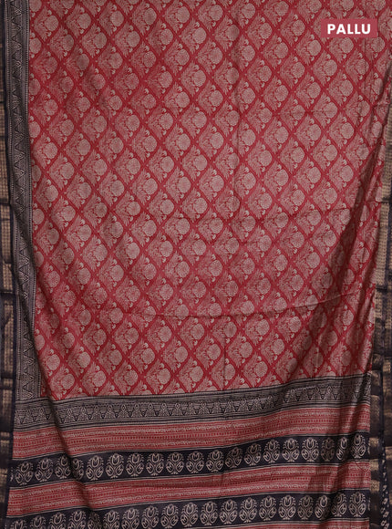 Semi maheshwari cotton saree maroon and jamun with allover floral prints and zari woven border