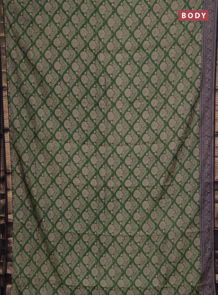 Semi maheshwari cotton saree green and navy blue with allover floral prints and zari woven border