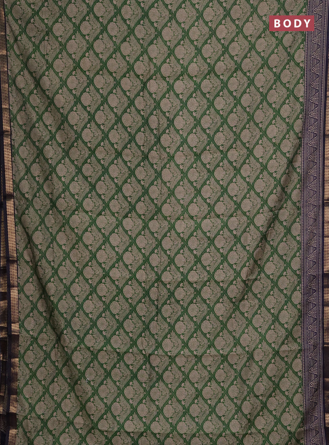 Semi maheshwari cotton saree green and navy blue with allover floral prints and zari woven border