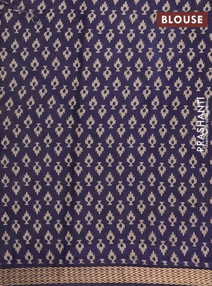 Semi maheshwari cotton saree green and navy blue with allover floral prints and zari woven border