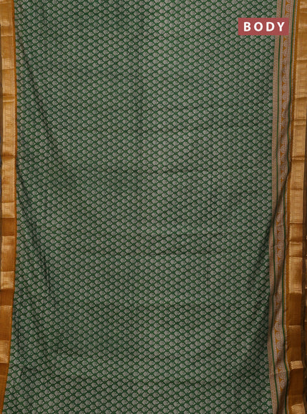 Semi maheshwari cotton saree green and mustard yellow with allover butta prints and zari woven border