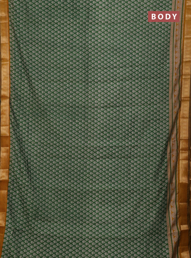 Semi maheshwari cotton saree green and mustard yellow with allover butta prints and zari woven border