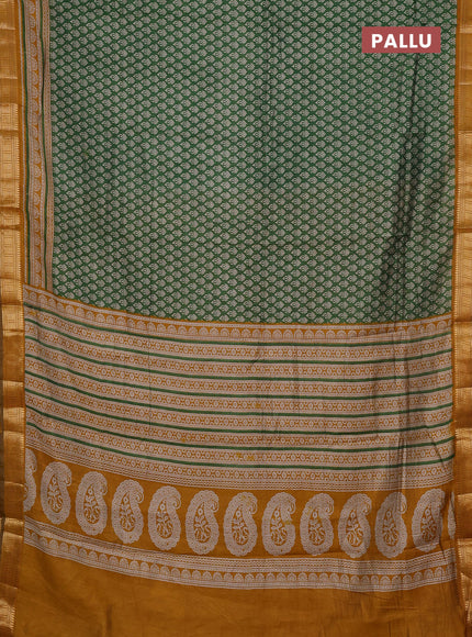 Semi maheshwari cotton saree green and mustard yellow with allover butta prints and zari woven border