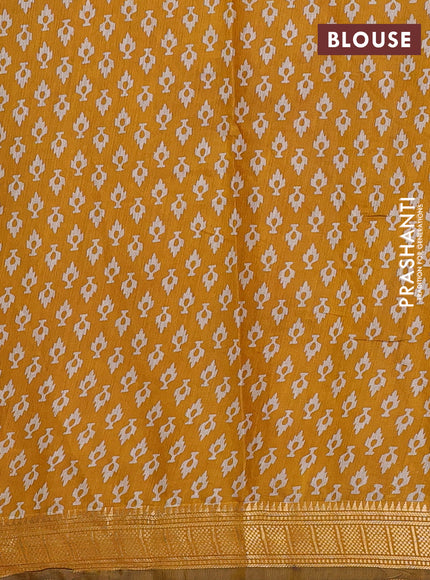 Semi maheshwari cotton saree green and mustard yellow with allover butta prints and zari woven border