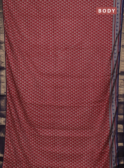 Semi maheshwari cotton saree maroon and navy blue with allover butta prints and zari woven border