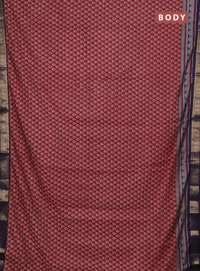 Semi maheshwari cotton saree maroon and navy blue with allover butta prints and zari woven border
