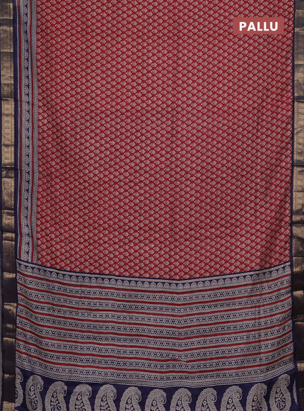 Semi maheshwari cotton saree maroon and navy blue with allover butta prints and zari woven border