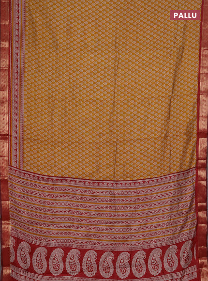 Semi maheshwari cotton saree mustard yellow and maroon with allover butta prints and zari woven border