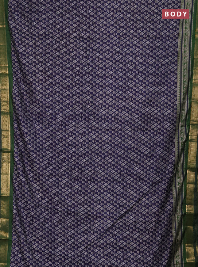 Semi maheshwari cotton saree navy blue and green with allover butta prints and zari woven border