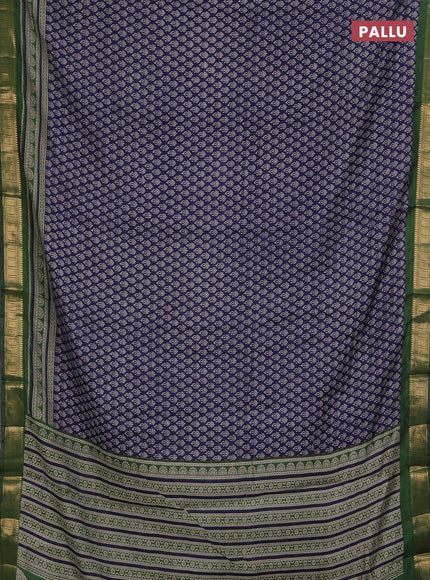 Semi maheshwari cotton saree navy blue and green with allover butta prints and zari woven border