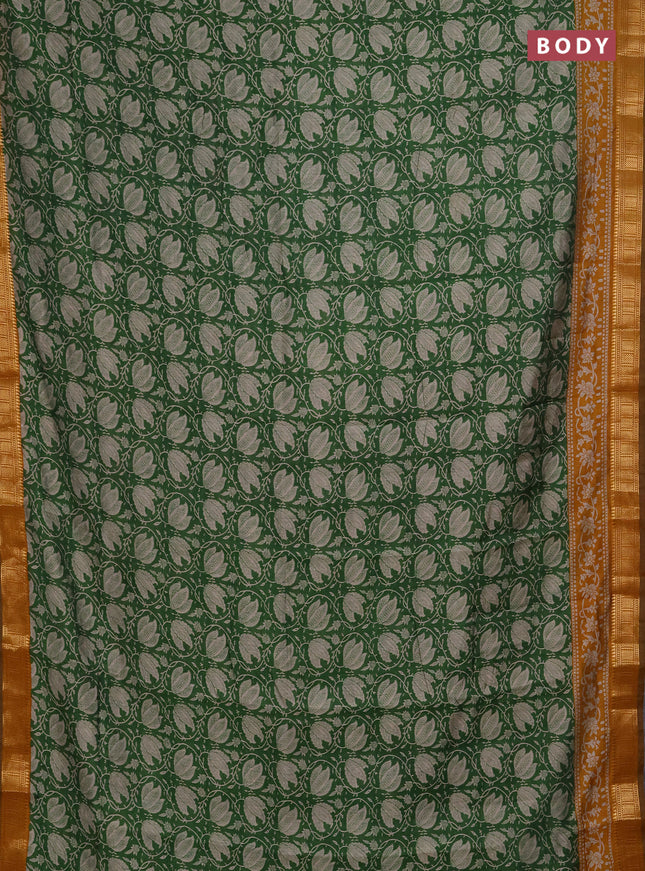 Semi maheshwari cotton saree green and mustard yellow with allover floral prints and zari woven border