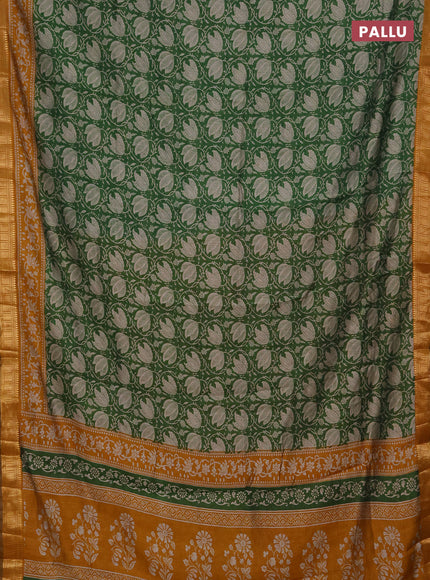 Semi maheshwari cotton saree green and mustard yellow with allover floral prints and zari woven border