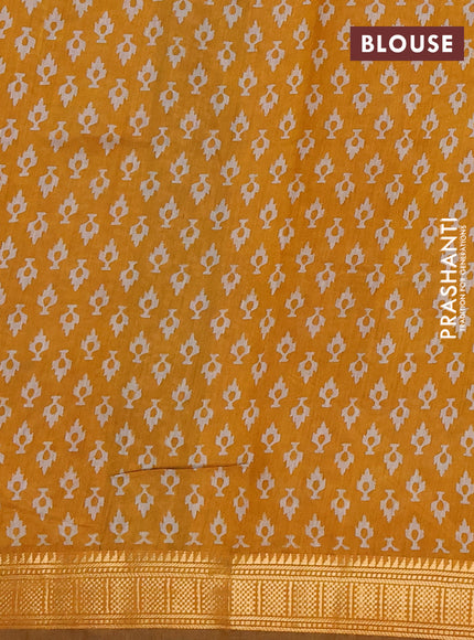 Semi maheshwari cotton saree green and mustard yellow with allover floral prints and zari woven border