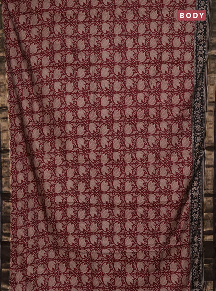 Semi maheshwari cotton saree wine and coffee brown with allover floral prints and zari woven border