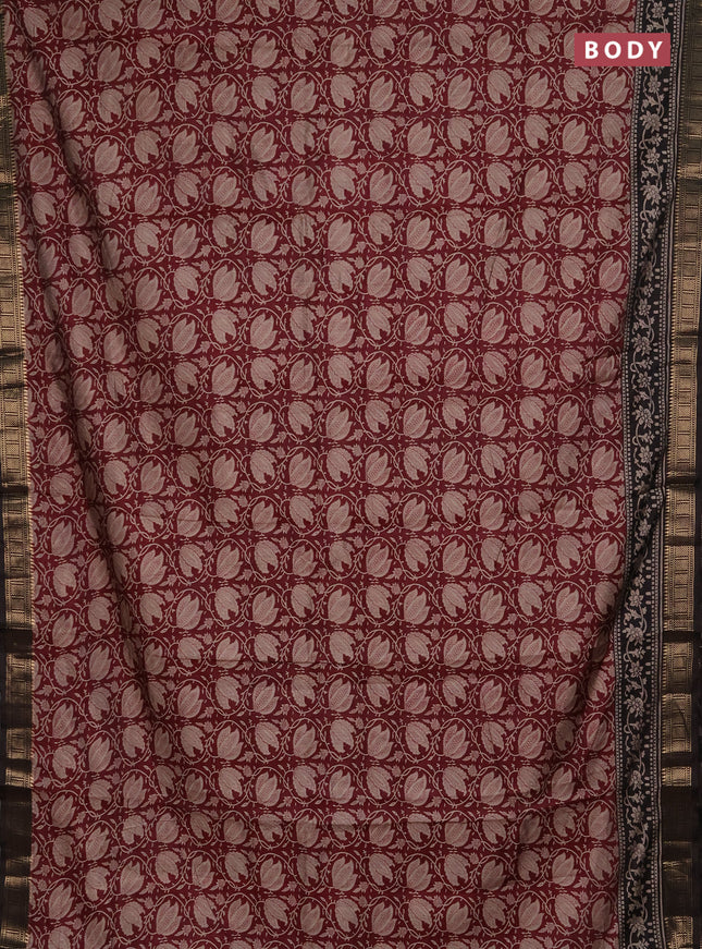 Semi maheshwari cotton saree wine and coffee brown with allover floral prints and zari woven border
