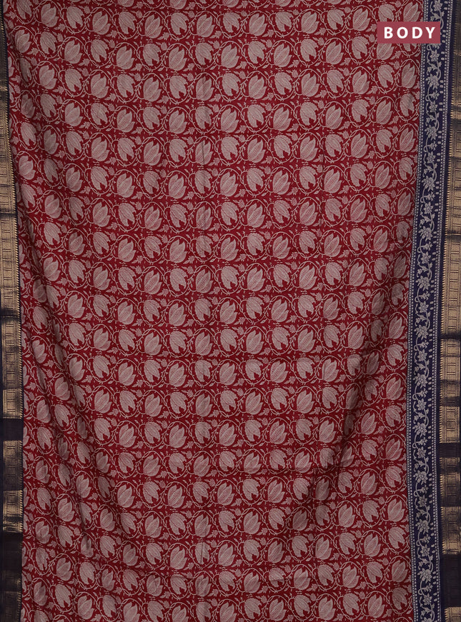 Semi maheshwari cotton saree maroon and navy blue with allover floral prints and zari woven border