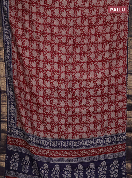 Semi maheshwari cotton saree maroon and navy blue with allover floral prints and zari woven border