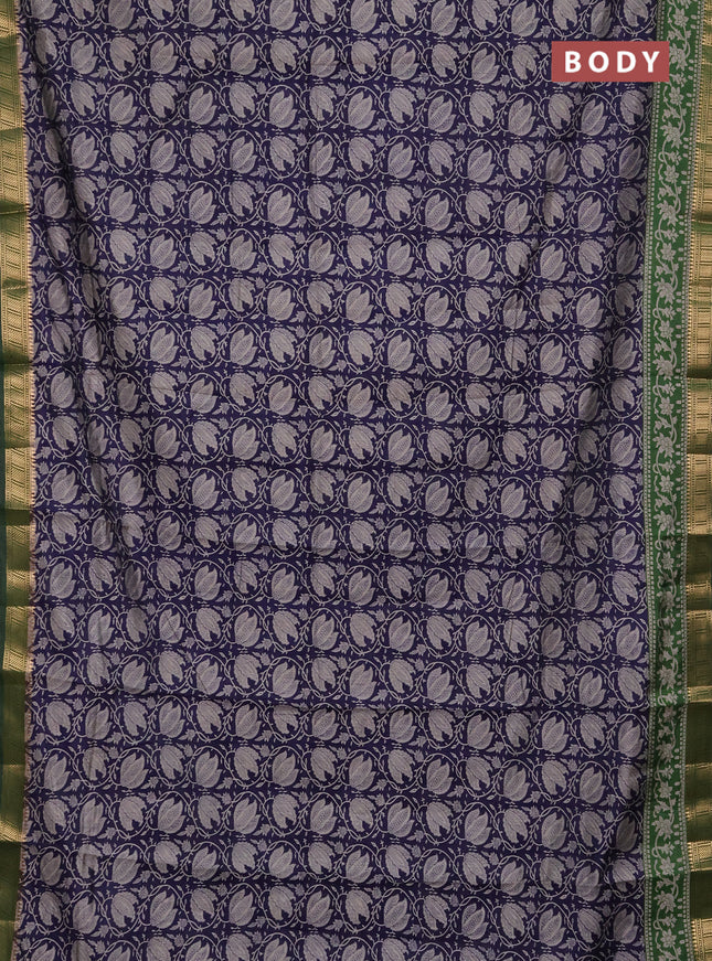 Semi maheshwari cotton saree navy blue and green with allover floral prints and zari woven border