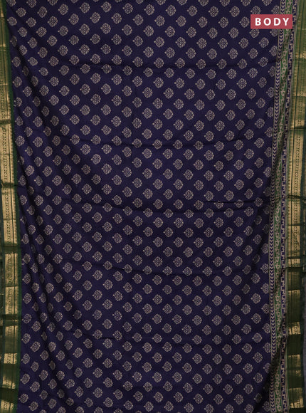 Semi maheshwari cotton saree navy blue and green with allover butta prints and zari woven border