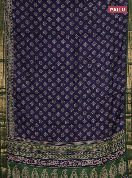 Semi maheshwari cotton saree navy blue and green with allover butta prints and zari woven border