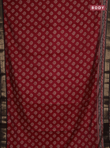 Semi maheshwari cotton saree maroon and coffee brown with allover butta prints and zari woven border