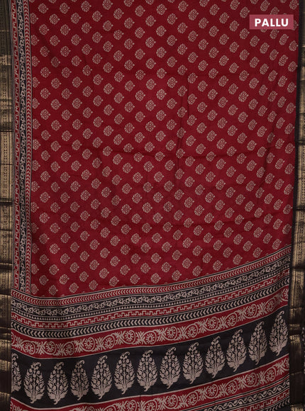 Semi maheshwari cotton saree maroon and coffee brown with allover butta prints and zari woven border