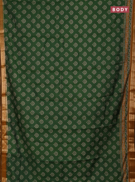 Semi maheshwari cotton saree green and mustard yellow with allover butta prints and zari woven border