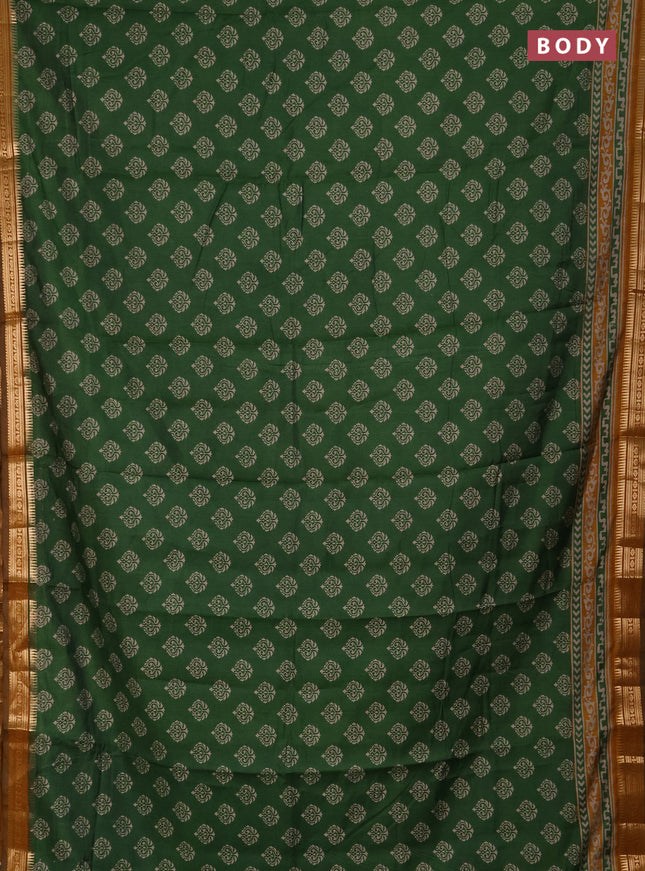 Semi maheshwari cotton saree green and mustard yellow with allover butta prints and zari woven border