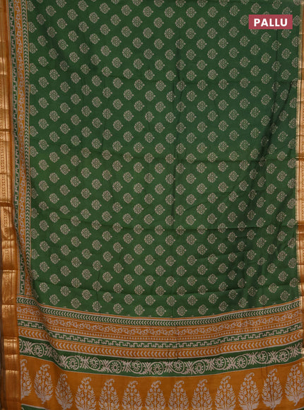 Semi maheshwari cotton saree green and mustard yellow with allover butta prints and zari woven border