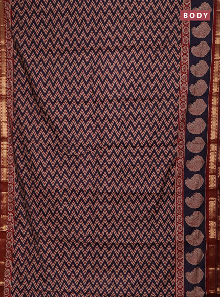 Semi maheshwari cotton saree deep violet and maroon with allover zigzag prints and butta printed zari woven border