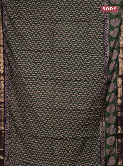 Semi maheshwari cotton saree green and jamun with allover zigzag prints and butta printed zari woven border