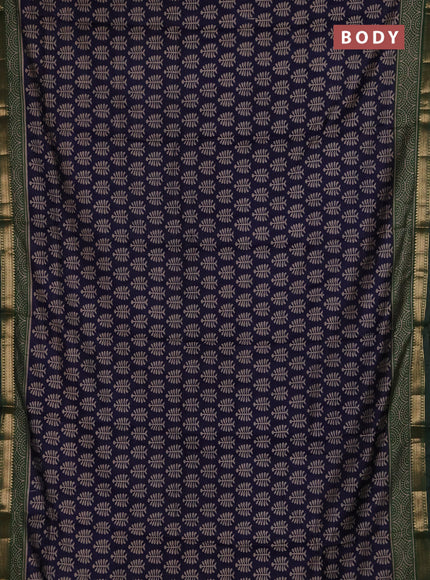 Semi maheshwari cotton saree navy blue and green with allover butta prints and zari woven border