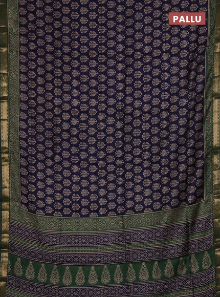 Semi maheshwari cotton saree navy blue and green with allover butta prints and zari woven border