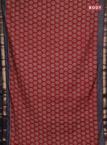 Semi maheshwari cotton saree maroon and navy blue with allover butta prints and zari woven border