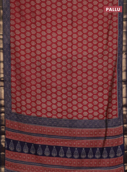 Semi maheshwari cotton saree maroon and navy blue with allover butta prints and zari woven border