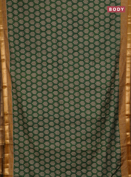 Semi maheshwari cotton saree green and mustard yellow with allover butta prints and zari woven border