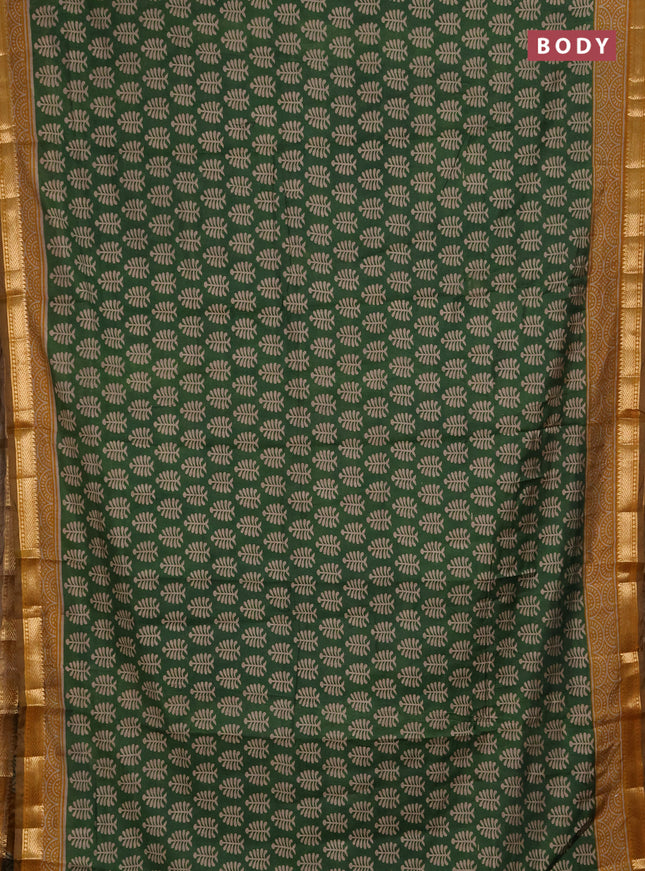 Semi maheshwari cotton saree green and mustard yellow with allover butta prints and zari woven border