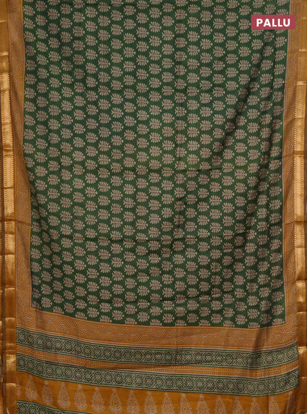 Semi maheshwari cotton saree green and mustard yellow with allover butta prints and zari woven border