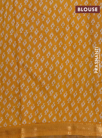 Semi maheshwari cotton saree green and mustard yellow with allover butta prints and zari woven border