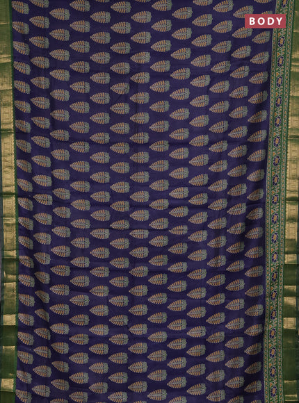 Semi maheshwari cotton saree navy blue and green with allover butta prints and zari woven border