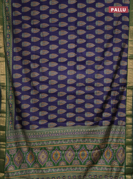 Semi maheshwari cotton saree navy blue and green with allover butta prints and zari woven border