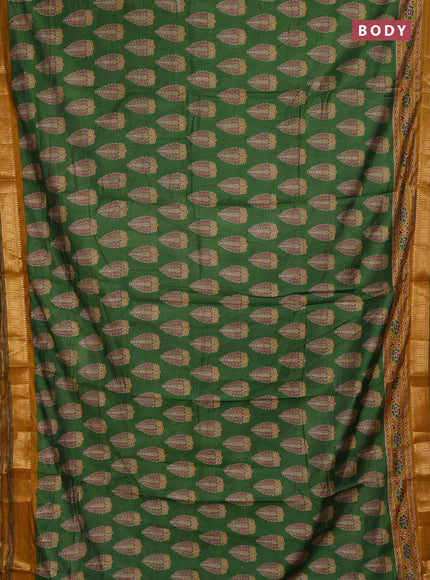 Semi maheshwari cotton saree green and mustard yellow with allover butta prints and zari woven border