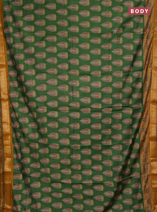 Semi maheshwari cotton saree green and mustard yellow with allover butta prints and zari woven border