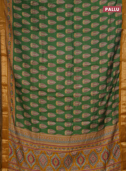 Semi maheshwari cotton saree green and mustard yellow with allover butta prints and zari woven border