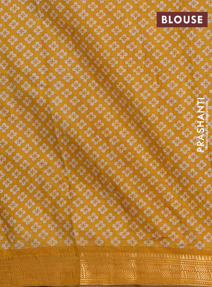 Semi maheshwari cotton saree green and mustard yellow with allover butta prints and zari woven border