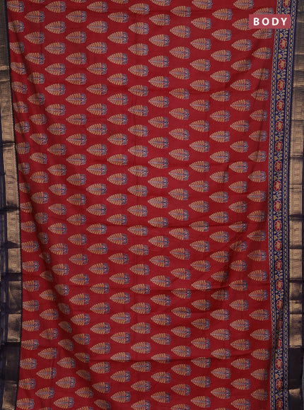 Semi maheshwari cotton saree maroon and navy blue with allover butta prints and zari woven border