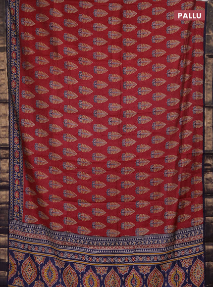Semi maheshwari cotton saree maroon and navy blue with allover butta prints and zari woven border