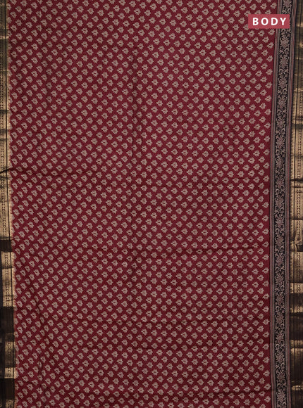 Semi maheshwari cotton saree deep maroon and coffee brown with allover butta prints and zari woven border